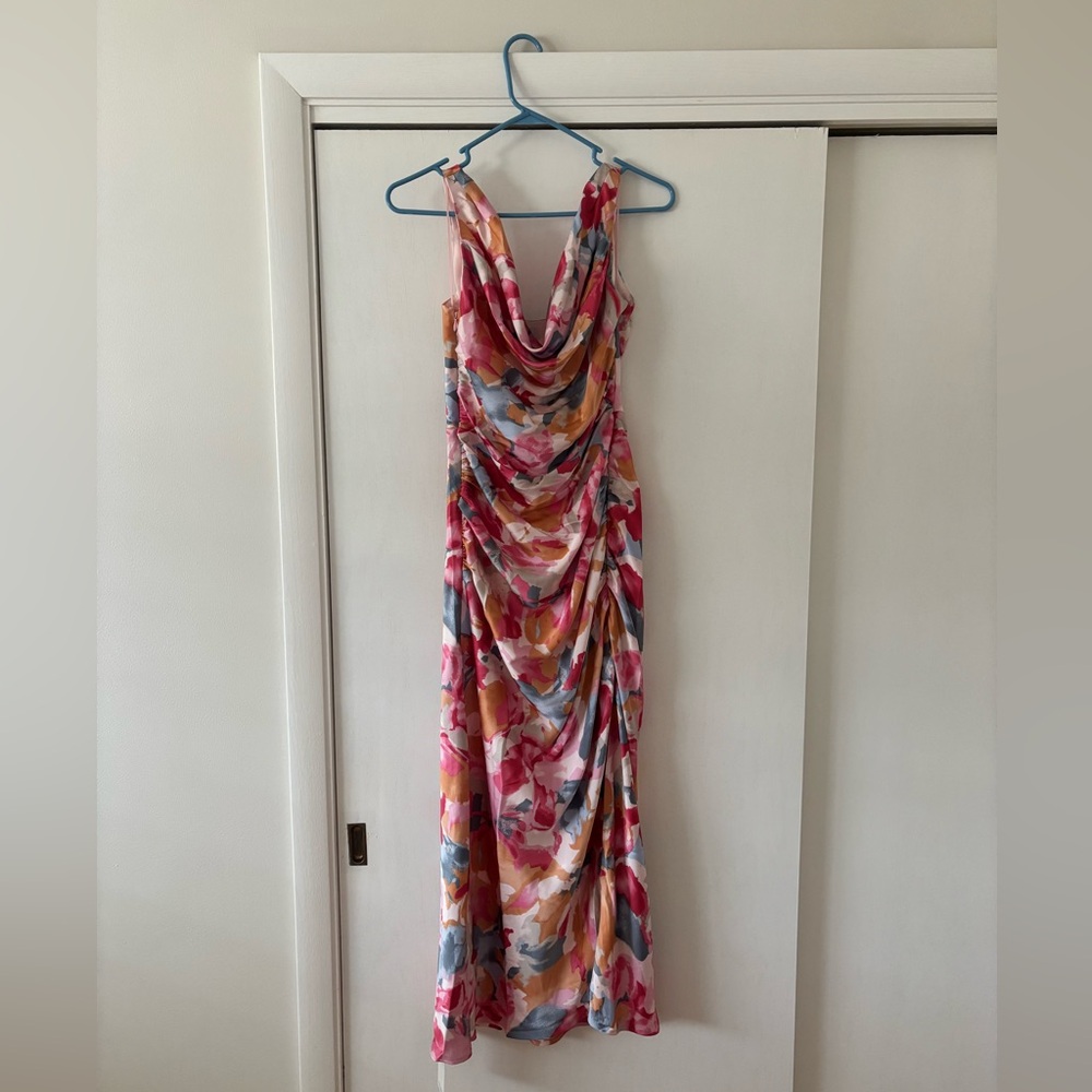 Abercrombie & Fitch Satin Cowl Neck Draped Maxi Dress